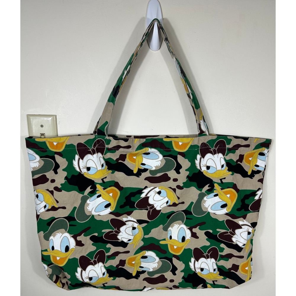 Zara x Disney Tote Bag Green Camo Donald Daisy Duck Canvas Shopper Street Edgy